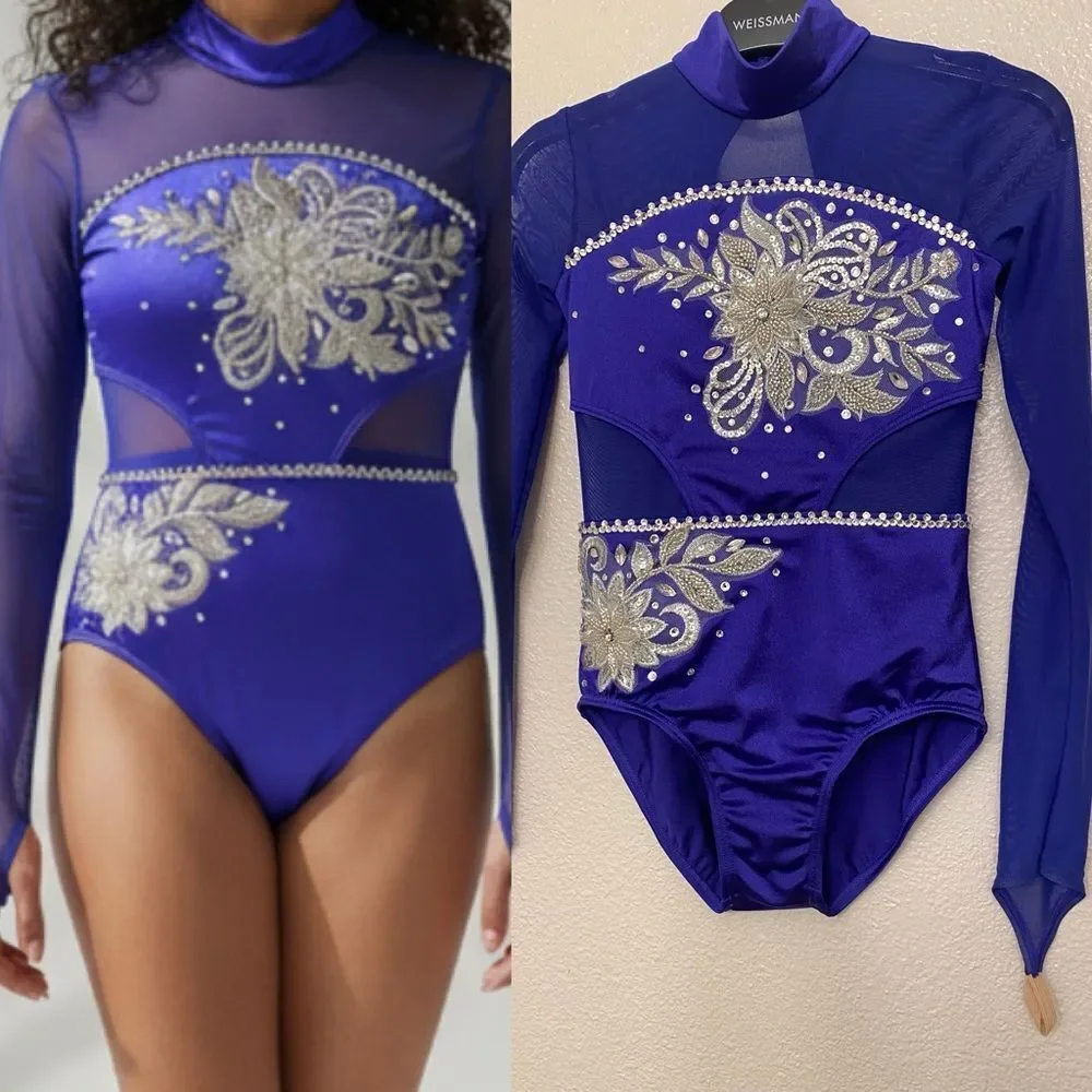 Weissman solo dance costume blue purple 15497 illusion custom leotard MC chil